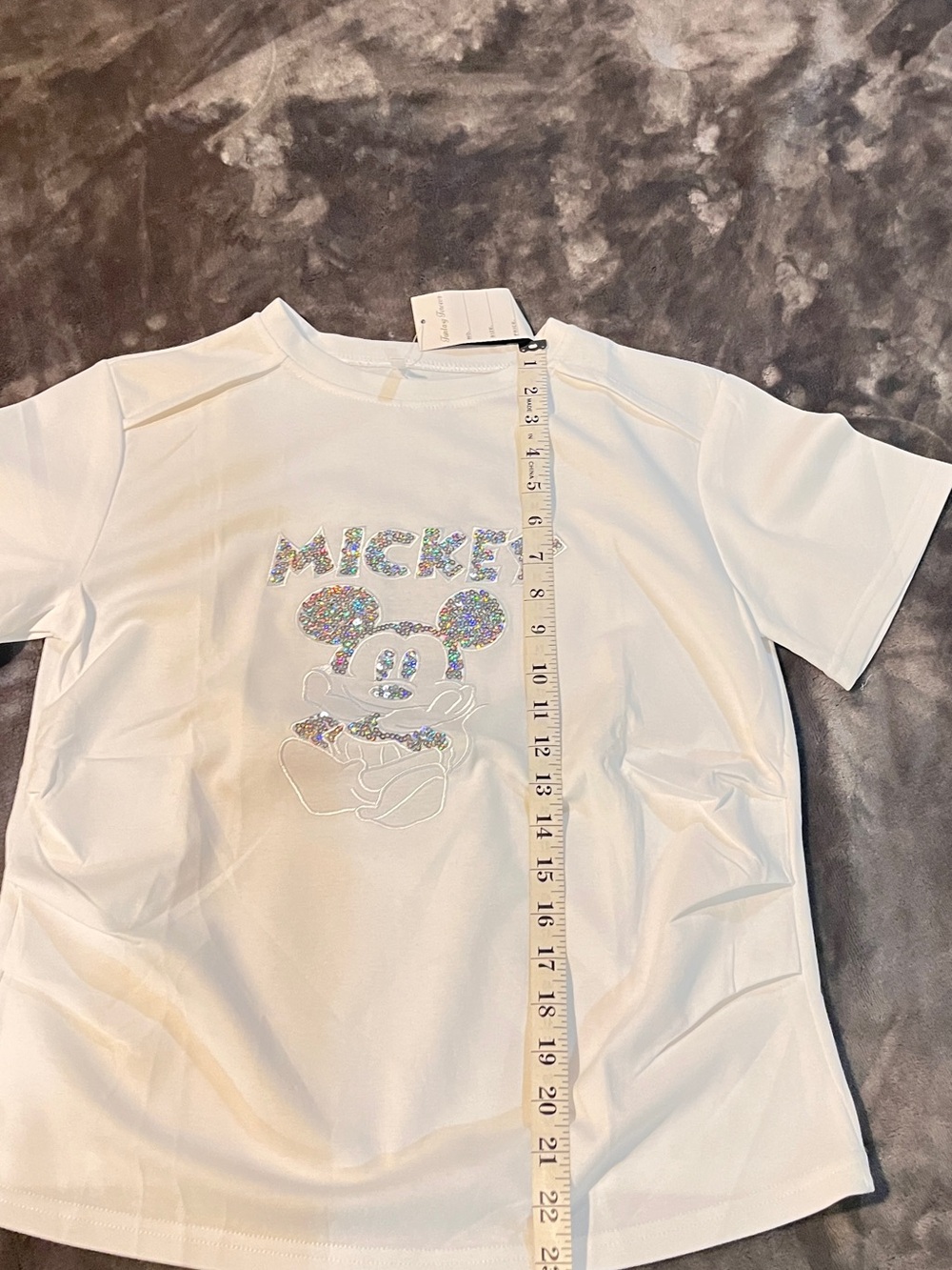 Women’s White Sequin Mickey 
Liquid touch
Graphic Tee size Medium - Picture 4 of 6